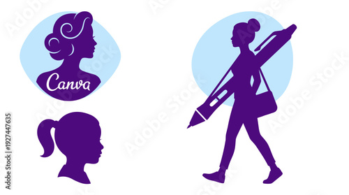 Creative Women Design and Illustration Silhouettes with Stylus and Diverse Profiles