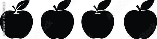 Apple silhouette icon set in solid black style, fresh fruit symbols for healthy food branding, logo and vector illustration design