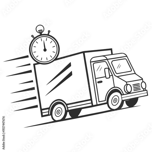 A delivery truck speeding along with a stopwatch on top