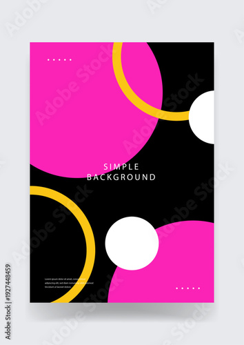 Energetic abstract design inspired by pop art featuring large hot pink circles and yellow curved lines on a black background for youthful branding and trendy posters