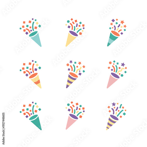 Party Popper Icons Vector Set Celebration