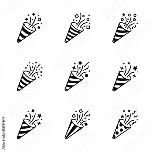 Party Popper Icon Vector Set Celebration Confetti Blast