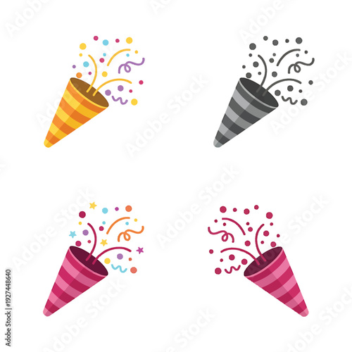 Party Popper Icon Vector Set Celebration Confetti