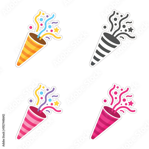 Colorful and Monochrome Party Poppers Celebration Icons