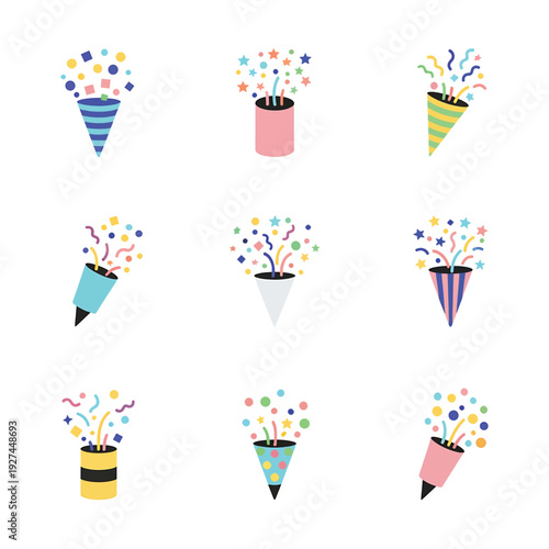 Party Popper Icons Vector Set