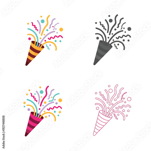 Party Popper Icon Set Celebration Confetti Vector Graphic Elements