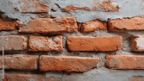 Textured Red Brick Wall with Mortar Displaying Beautiful Imperfections and Weathered Characteristics in Various Shades of Earthy Tones and Rough Surfaces