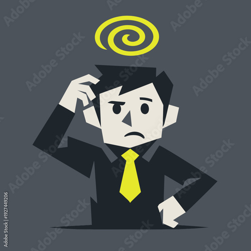 Confused Businessman Scratching Head with Swirls Above