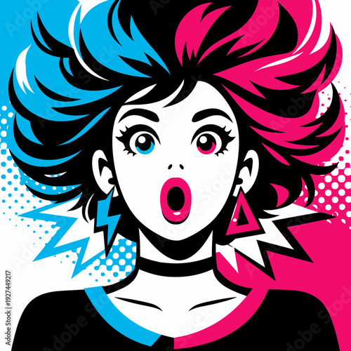 Surprised Woman With Vibrant Pink and Blue Hair