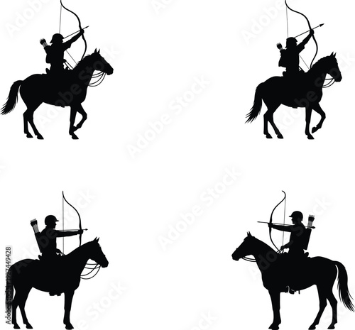 archer riding horse silhouette on white background