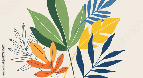 Leafy Symphony: A collection of vibrant leaves in various shapes and hues, creating a visually appealing arrangement that captures the essence of nature's beauty and diversity.
