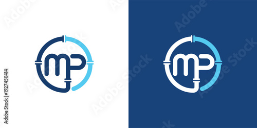 Modern Letter M P Plumbing Logo Template for Water and Pipe Service Branding