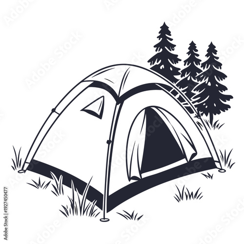 A tent pitched in a serene forest clearing