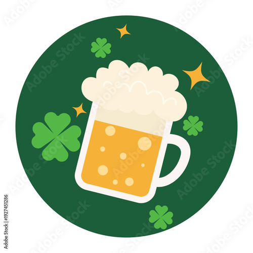 St Patricks Day Beer Mug with Green Shamrocks and Golden Stars