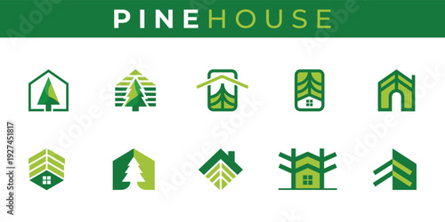 Modern Pine Tree and House Logo Set for Nature and Eco Branding