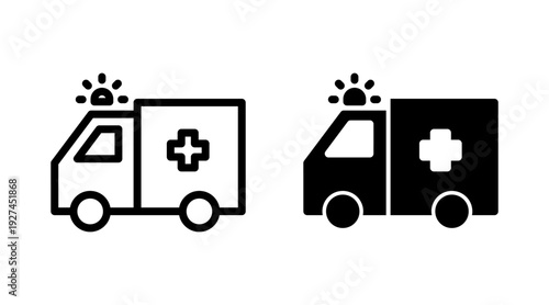 Ambulance icon set vector. ambulance truck sign and symbol. ambulance car