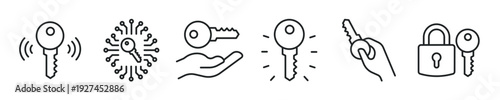 Key thin line icon set. Web minimal icons