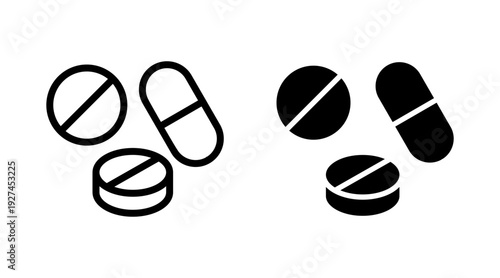 Pills icon set vector. capsule icon. Drug sign and symbol