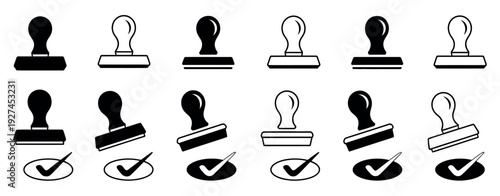 Stamp Icons Vector Rubber Stamp Ink Pad Permission Symbol