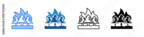 Forest Fire Multiple Style Icon Set 