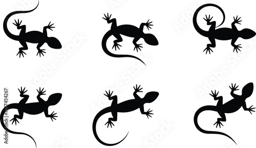 Lizard silhouette set isolated on white background, gecko reptile vector illustration collection for logo design and decoration
