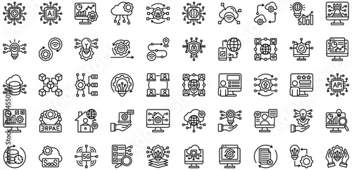 Digital Transformation icons collection. Vector illustration. Digital Transformation, Cloud Computing, AI Integration, Data Analytics, Machine Learning. Pro Vector	
