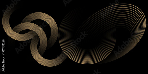 Abstract black background with elegant golden circular lines