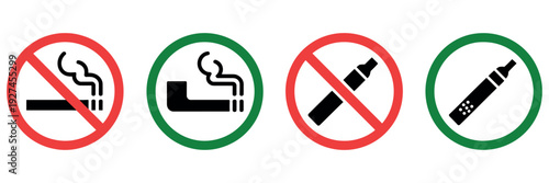 Smoking and Vaping Icon Set No Smoking Allowed E-Cigarette Vector