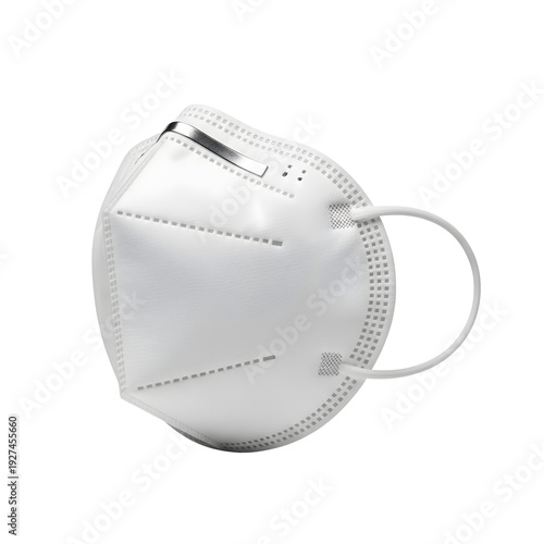 High-quality white kn95 face mask with elastic strap on transparent background