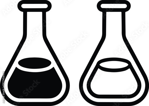 Laboratory Flask Icon Set Black and White Erlenmeyer Chemistry Science Experiment Illustration