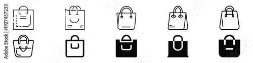 Shopping bag and retail purchase line icon set – editable outline symbols of handbag, tote, paper bag, fashion store and ecommerce gift