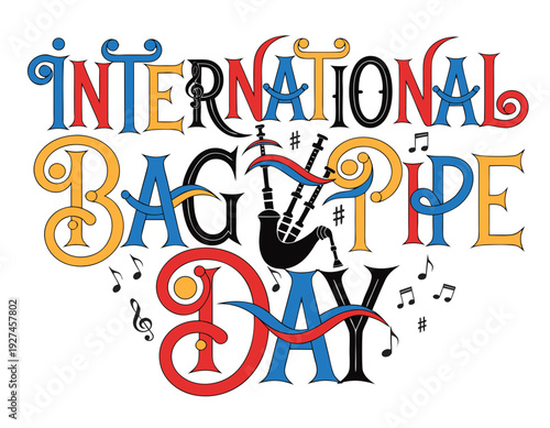 International Bagpipe Day Vector Illustration with Bagpipe Instrument on White Background