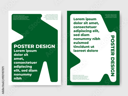 Eco-Friendly Emerald Green Poster Set with Abstract Organic Shapes and Minimalist Rounded Design
