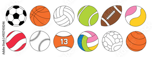 Sports Ball Sketch Set Vector Freehand Illustration Football Basketball Tennis