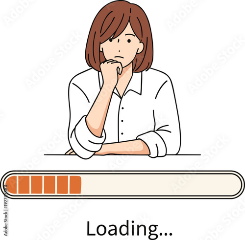 Woman waiting with loading progress bar, patience and delay concept illustration, buffering time, slow process, waiting status and user experience frustration metaphor