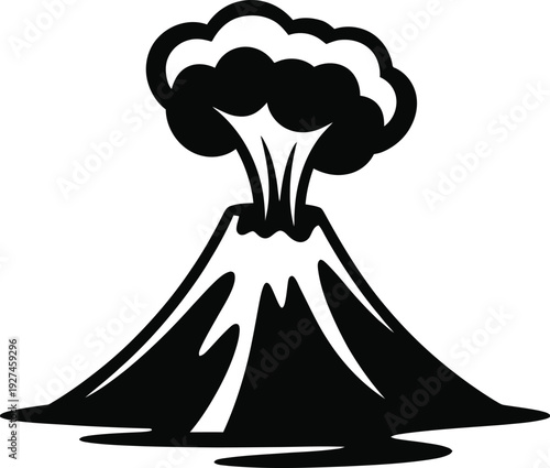 Volcano eruption icon, flat vector illustration of erupting volcano with lava, smoke, and ash for geology, natural disaster, hazard, education, and infographic design