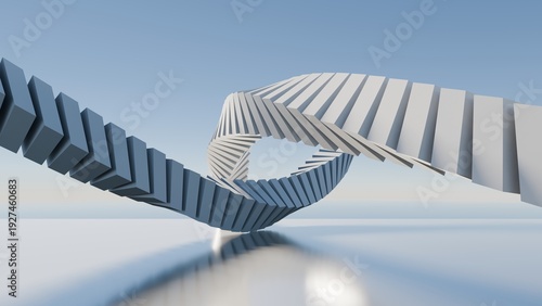 Fotografija Abstract 3D rendering of white geometric blocks forming a DNA-like spiral structure