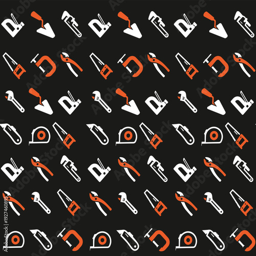 Construction tools seamless pattern, handyman hardware equipment vector background