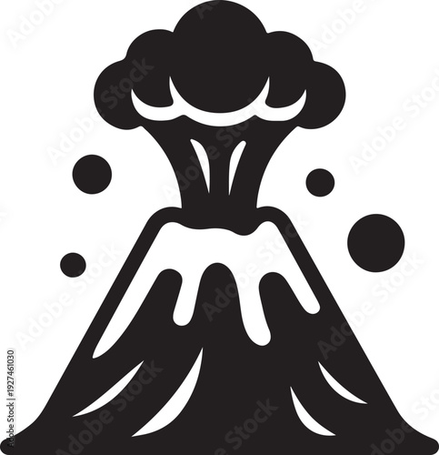 Volcanic Eruption Icon Black and White Volcano Illustration Lava Ash Plume Natural Disaster Geology