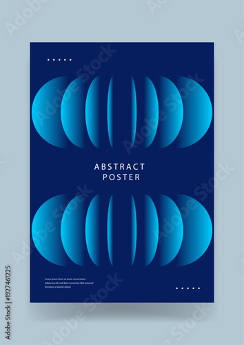 An abstract minimalist poster design showcasing a sliced blue sphere with 3D depth on a solid navy background