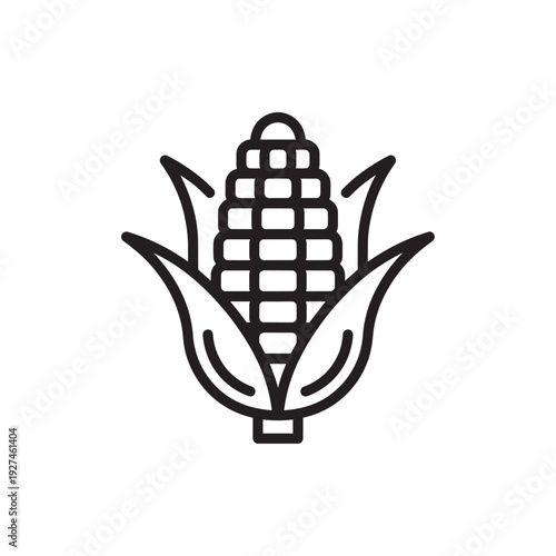 Minimal Corn Outline Icon Black and White Maize Vegetable Symbol