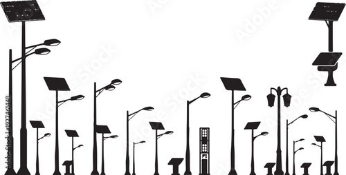Black silhouettes of streetlights on white background illustration design