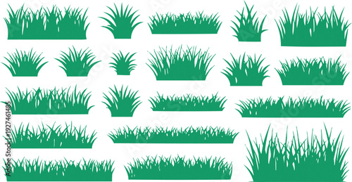 green grass tufts or patches, presented in a flat, cartoon-like vector graphic style. 