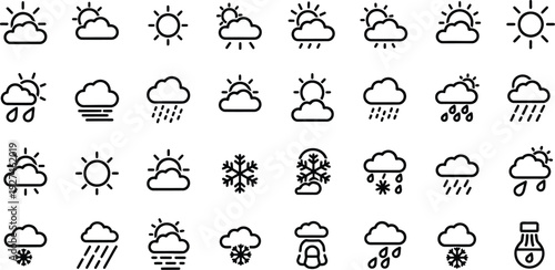 Weather forecast icons in silhouette style for various conditions