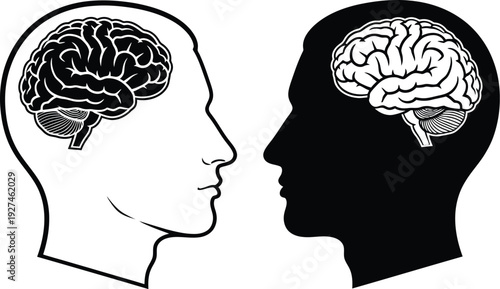 Silhouette of two heads with brains facing each other