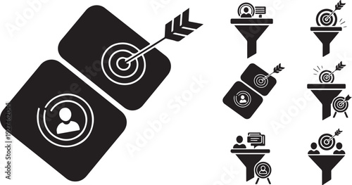 Business Target Audience Marketing Strategy Icons and Symbols Set