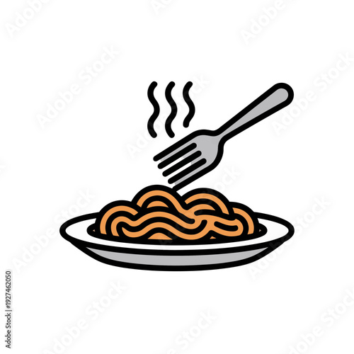 A minimalist vector illustration of a plate of spaghetti with a fork, perfect for food icons or clipart