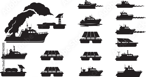 Collection of various ship silhouettes on white background