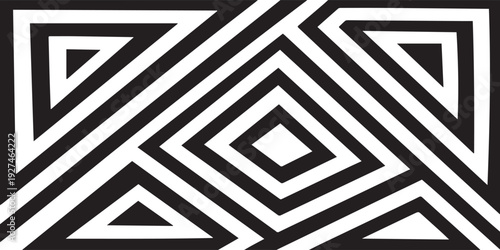 Abstract black and white geometric pattern with interlocking diagonal lines creating an optical illusion.