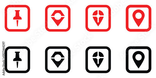Set of location pin icons. Map marker pointer symbols, GPS location. Navigation map, location navigation icon, geo location point. Vector illustration.
